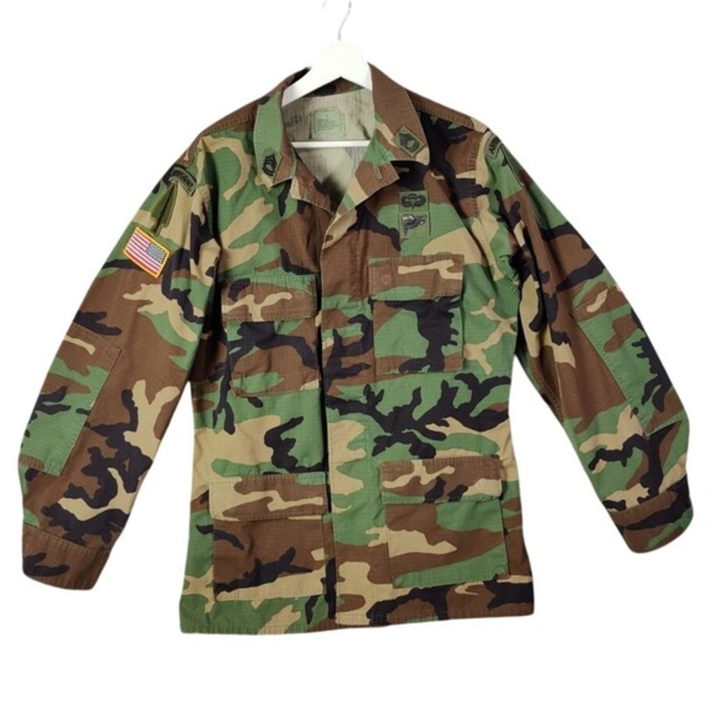 Golden Mfg Mens Gorpcore Tactical Woodland Camo BDU Jacket M Long Green US Army